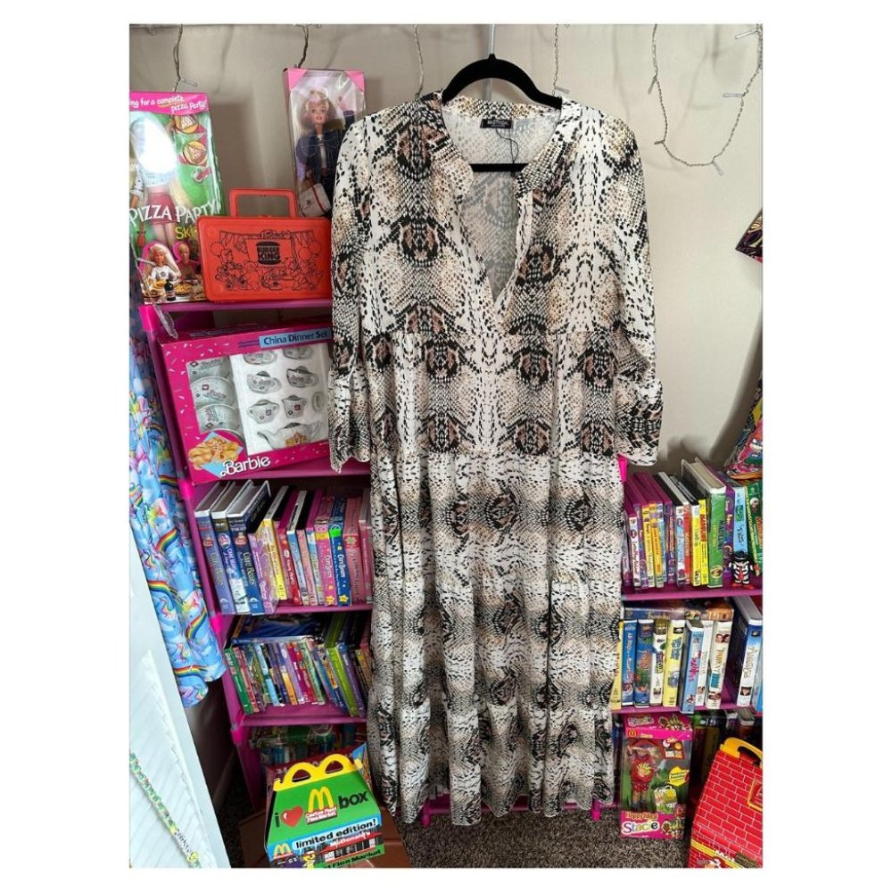 NASTYGAL LONG-SLEEVE SNAKE PRINT DRESS‎